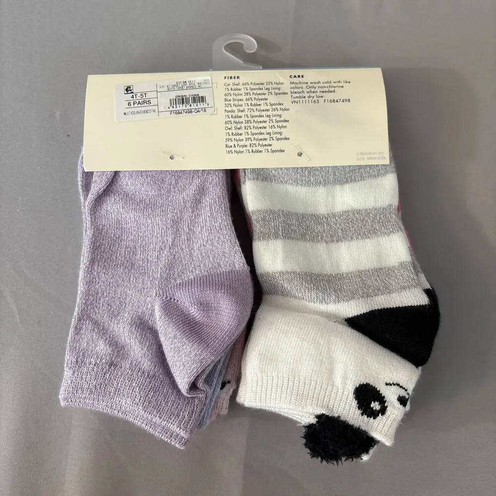 Cat & Jack Girls Low-Cut Socks 6 Pairs Pastel Neutral Animals Sz 4T-5T 8-11 New